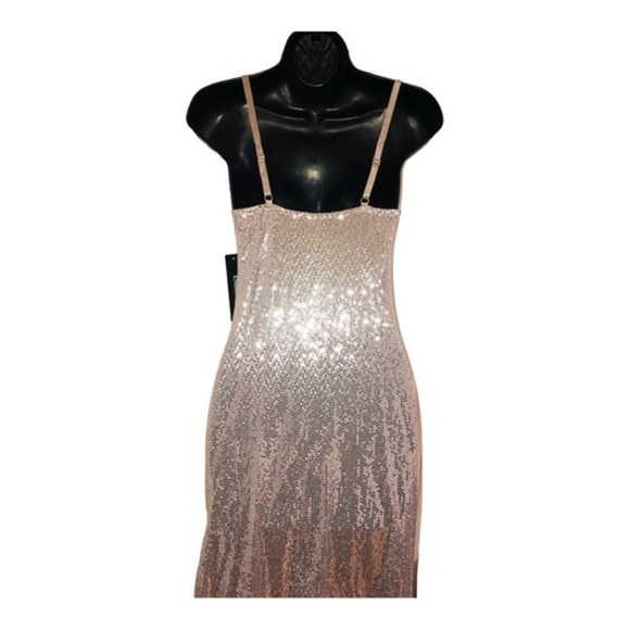 Bebe silver sequin cowl neck adjustable strap‎ slip style gown dress size large - Picture 14 of 15